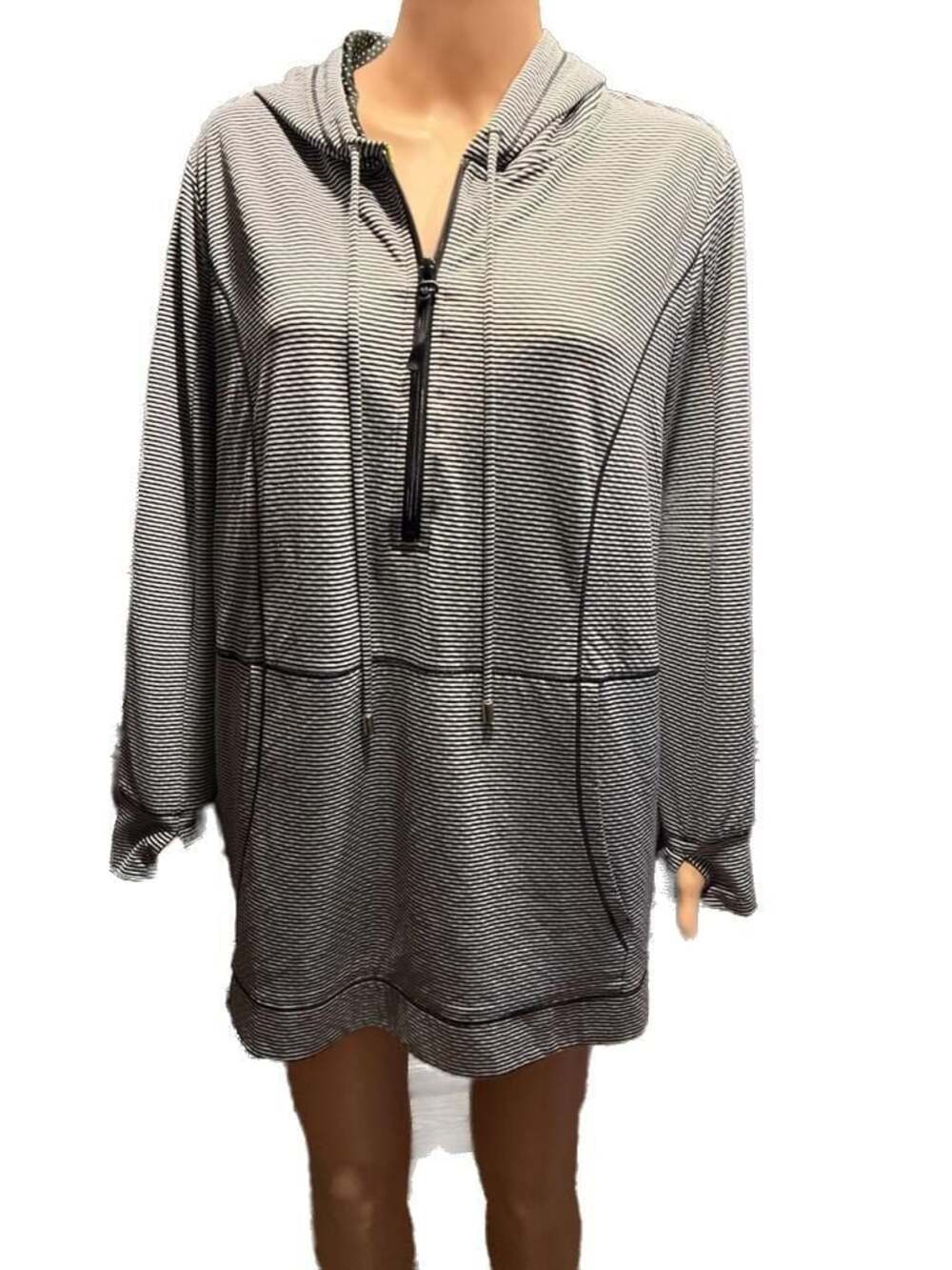 Catherines Petite Women's Striped 1/2 Zip Lightweight Hoodie with Thumb Holes